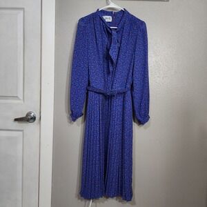 Vintage Tony Ruocco For Alper Schwartz Blue Scattered Petal Print Sheer Size 14